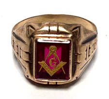 Masonic Mason's Ring  Red Stone Freemasons' Compasses emblem letter G