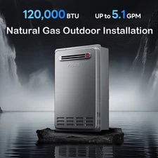 FOGATTI External Tankless Water Heater Natural Gas 120k Btu 5.1 gpm max - NEW