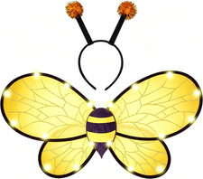 2 Pcs Black Yellow Bumble Bee Wings Costume Accessories, Light Up Bee Wings and