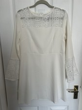 Rage Women's White Lace Long Sleeve Mini Dress Sz UK 12 Hen Party Occasion Boho