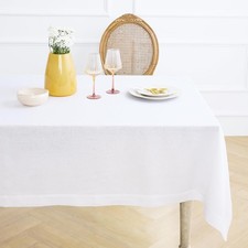 Solino Home White Linen Tablecloth 60 x 60 Inch - 100 Pure Linen Table Cloth