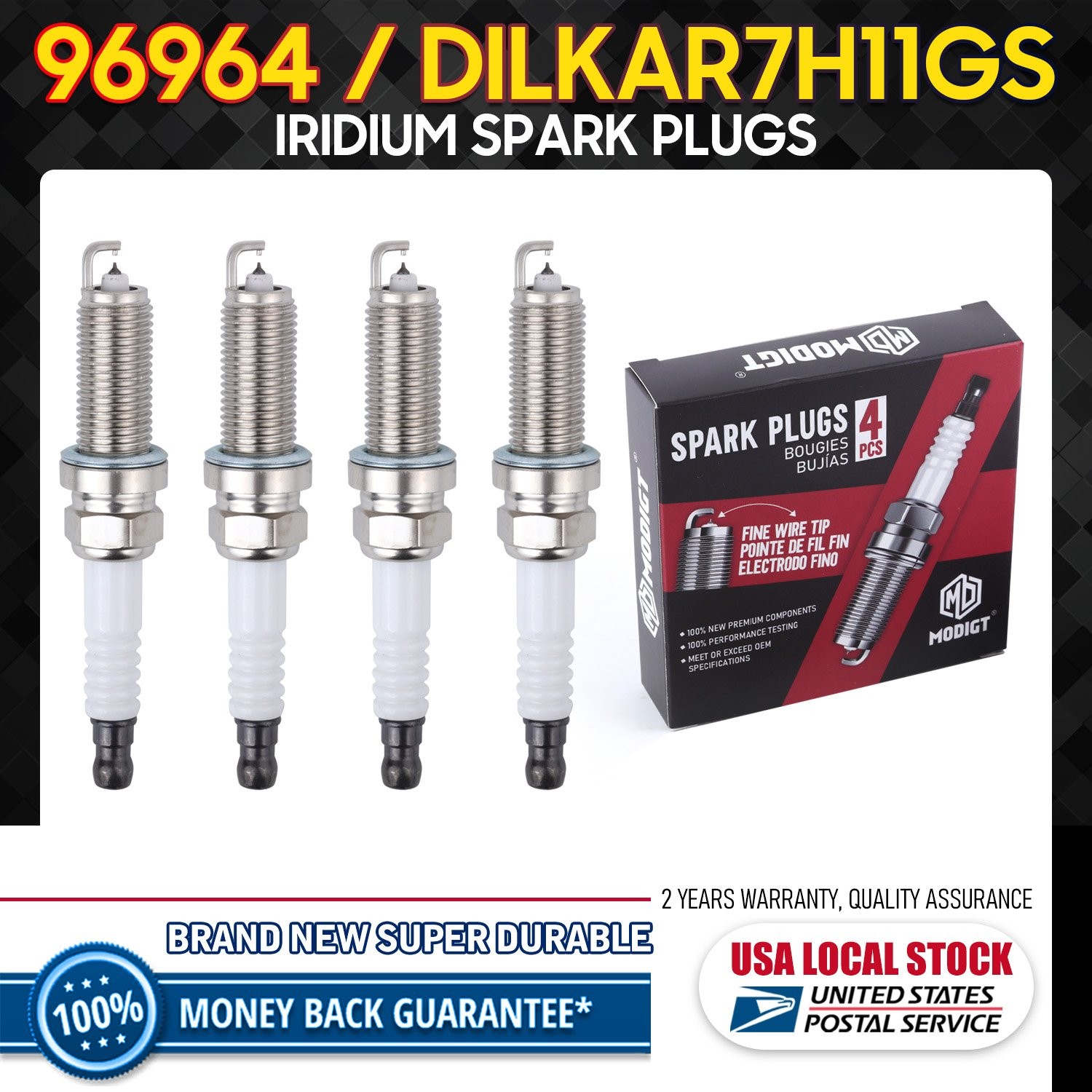 4Pcs High Power Iridium Spark Plugs For NGK 96964/DILKAR7G11GS For Subaru Toyota