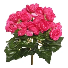 Vickerman 9.5" Contemporary Polyester Artificial Begonia Bush in Hot Pink