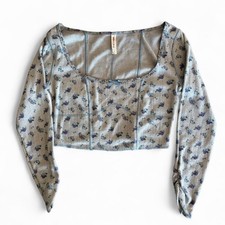For Love  Lemons Womens M Clara Floral Thermal Crop Top Corset Seams Fall 2020