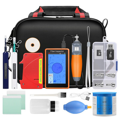 14 in 1 Fiber Cleaning Kit Fiber Optic Inspector Video Probe 400X Fiber Microsco