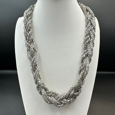 Express Silver Braided Multi-Strand Chain Necklace Chunky Glam Collar 18in