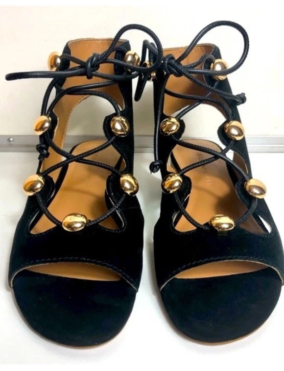 NEW REBECCA MINKOFF Sandals  8.5 Black Suede Kyla Ghillie  Lace-up Open Toe $110 - Image 2 of 4