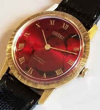LEBERNCO SWISS NEW OLD STOCK VINTAGE RED DIAL 33 MM GP CASE WIND UP MEN'S WATCH