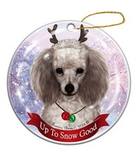Holiday Pet Gifts Silver Poodle Dog Porcelain Christmas Ornament