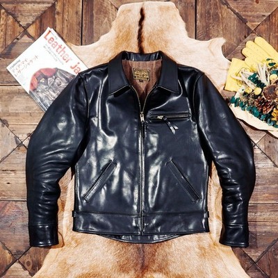 Mens Vintage Style Full-Grain Horsehide Leather Biker Jacket