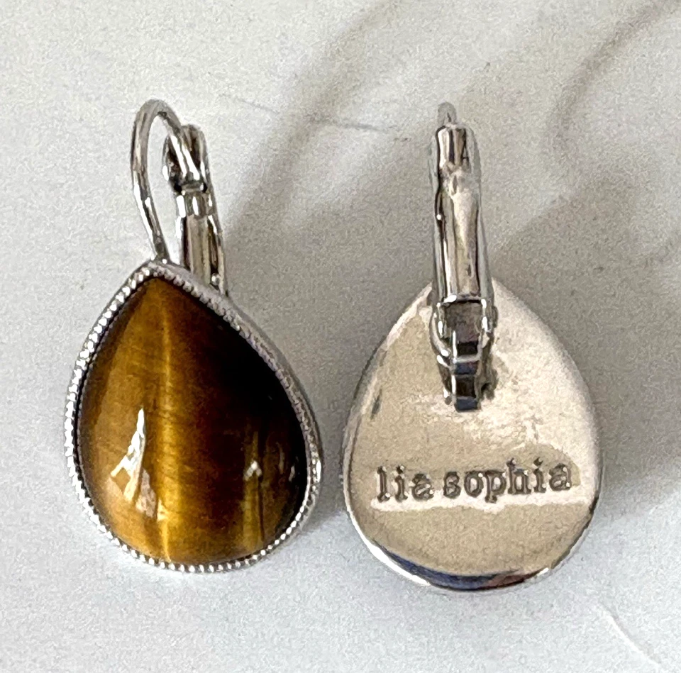 Серьги: Lia Sophia подлинный Tiger глаз камень слезы капли в серебристом тоне металла - Изображение 3 из 4