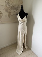 MESHKI Ivory Satin Maxi Slip Dress Cowl Neck Strappy Sleeveless Backless Slit S