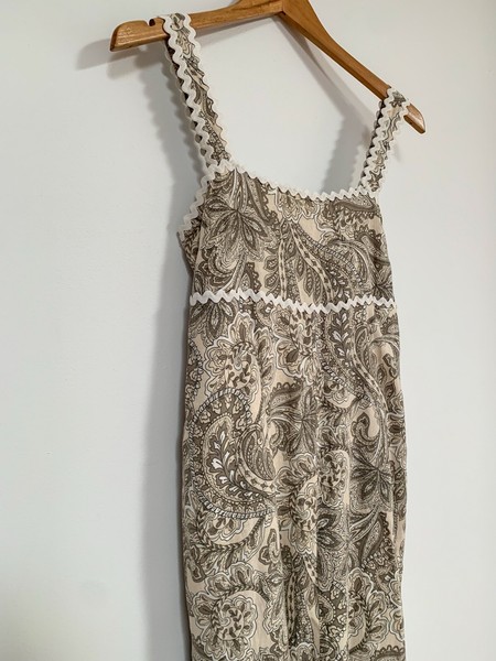 Decjuba Paisley Maxi Sundress Ric Rac Trim Square Neck Smocked Lined, Size 10