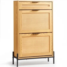 VEVOR Rattan Shoe Cabinet Shoe Organizer with 2 Flip Drawers & 1 Slide Drawer