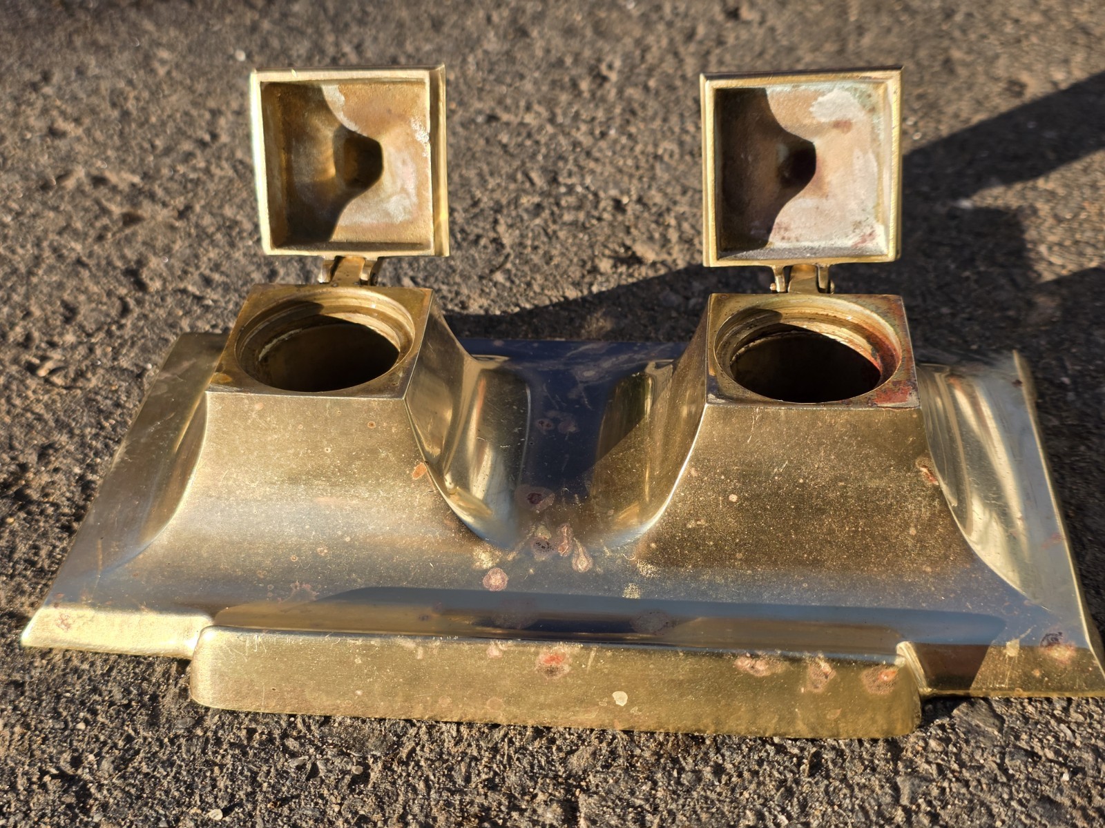 Antique Bradley Hubbard Art Deco Cast Brass Double Inkwell | Egyptian Revival