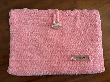 Crocheted Book Cover/Sleeve with Ruffle, Button & Fabric Lining Pink & Flowers
