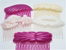 Vintage 1980s Hair Comb Lot of 5- Hot Pink, Cream White Decorative Combs