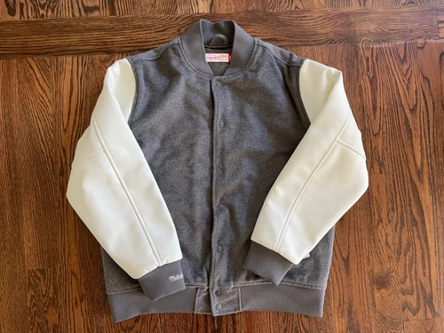 Mitchell & Ness Nostalgia Co Varsity Jacket Large Gray White Wool Blend - product listing photo