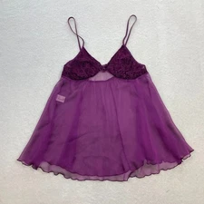 Fantasy Lingerie Y2K Purple Sheer Lace Babydoll Chemise Slip Dress Size Large