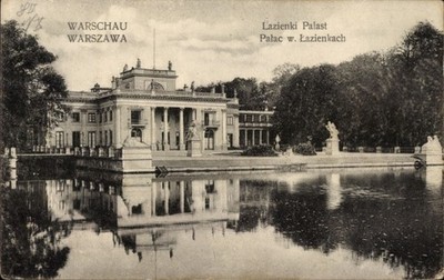 Ak Warszawa Warschau Polen, Lazienki Palast,  Wasserreflexion, Bäume - 4999723