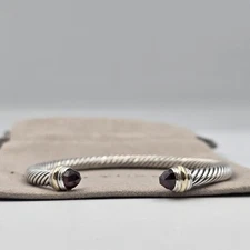 David Yurman Cable Classics 5mm Garnet and 14K Gold Cable Cuff Bracelet