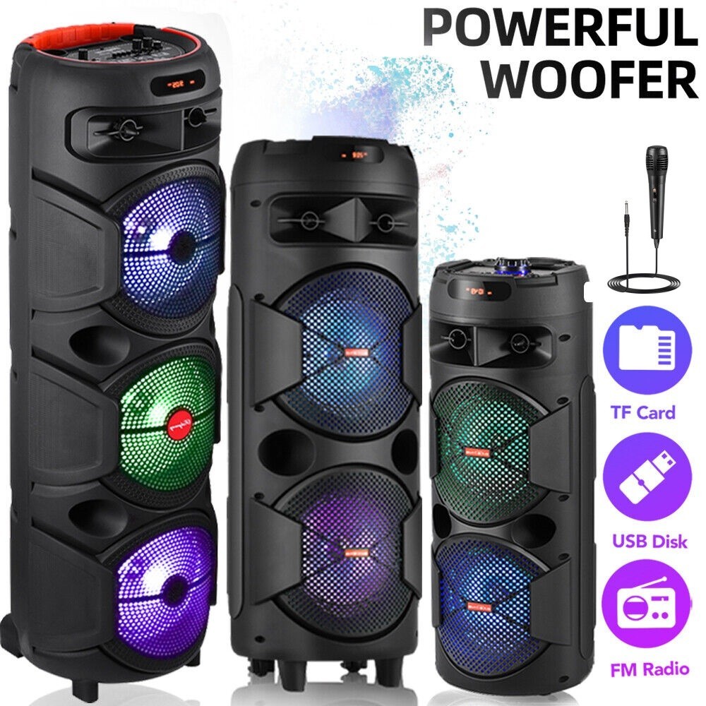 Portable Bluetooth Speaker Dual 8" Woofer Heavy Bass Party Sound System Mic FM