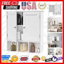 White Bathroom Wall Cabinet with 2 Door Adjustable Shelves,Over The Toilet St...