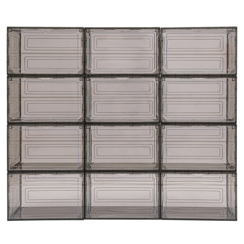 12pc Premium Shoe Box Sneaker Display Storage Case Clear Plastic Boxes