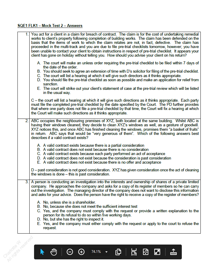 Kaplan Solicitors Qualifying Exam (SQE) SQE1 Mocks 6 sets of Q&A (Mar