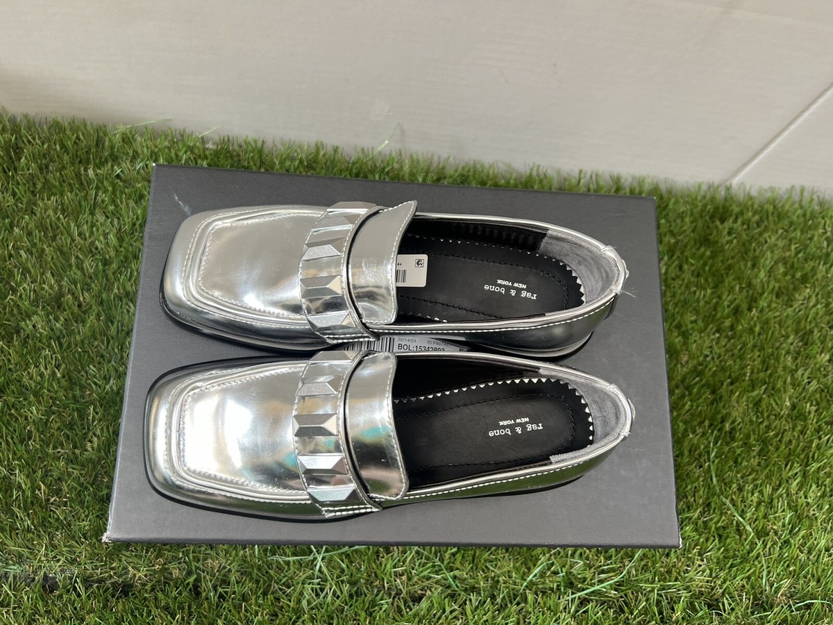 Rag & Bone Silver Women's Maxwell Square Toe Slip On Loafer Rag & Bone Silver Women's Maxwell Square Toe Slip On Loafer