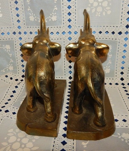 Par de sujetalibros vintage de latón elefante ~ no ferrosos ~ pesados ~ baúles = buena suerte - Imagen 4 de 5