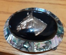 Abalone Inlay Belt Buckle Horse Head Western Vintage Imperial