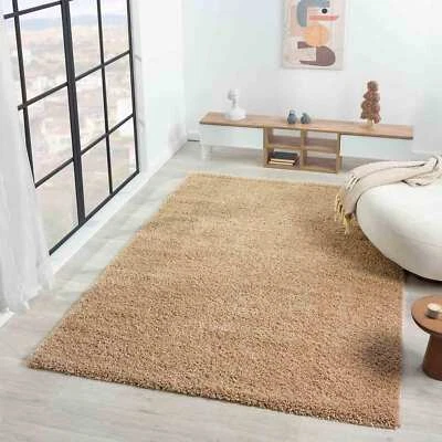 Hochflor Shaggy Teppich Modern pflegeleichte Florhöhe Unifarbe Beige - Bild 1 von 4