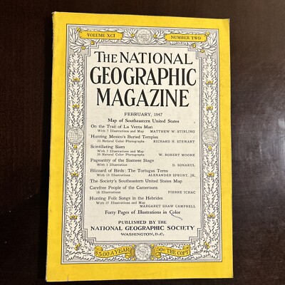 VINTAGE NATIONAL GEOGRAPHIC February 1947 MEXICO BURIED TEMPLE W/S.E.MAP INSERT