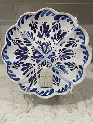Set 4 ARTISAN DE LUXE HOME MELAMINE BLUE FLORAL 11  Dinner Scalloped Plates NEW