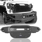 Fit Jeep Wrangler 07-18 JK Stubby Tube Front Bumper w/ LED Light & Winch Plate
