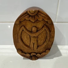 Hand Carved " Moon Goddess" Hardwood Puzzle Trinket Box Made in Indonesia