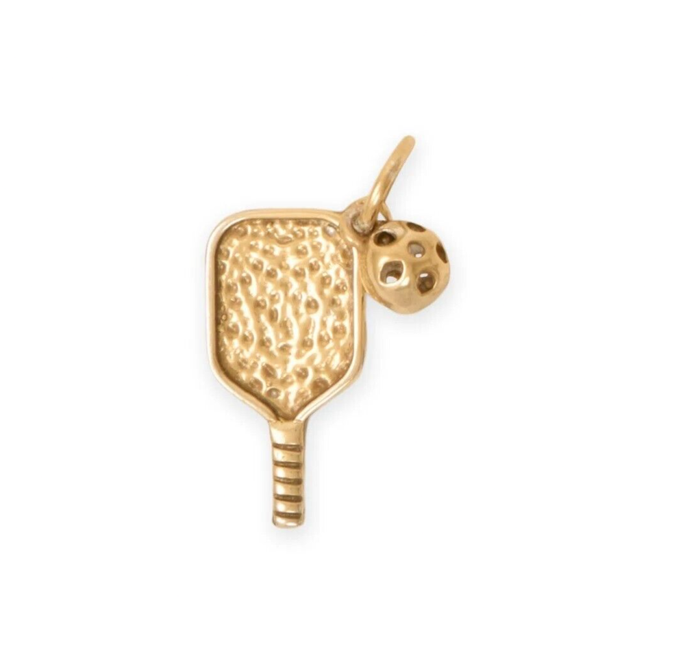 3D Antique Gold Pickleball Paddle Charm - Sports Jewelry Gift