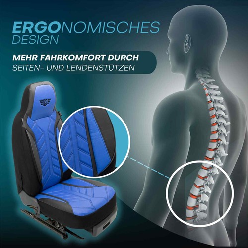 Fundas de asiento de cuero Pilot adecuadas para BMW Serie 3 E90 y E91 (negro-azul) | 2x delanteras - Imagen 5 de 11
