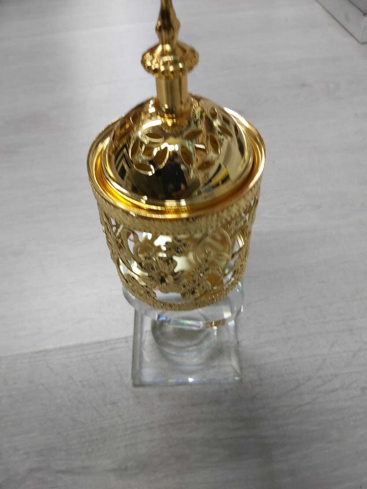 Arabian Incense Burner Bakhoor Crystal Glass & Metal Gold Traditional