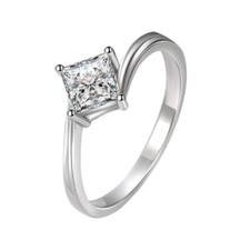 5 5mm Princess Cut Cz Band 925 Silver Women's 3MM Engagement Party Ring Size 4-9