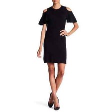 NEW Laundry by Shelli Segal Size Petite Large Black Rib Knit Cold Shoulder Dress