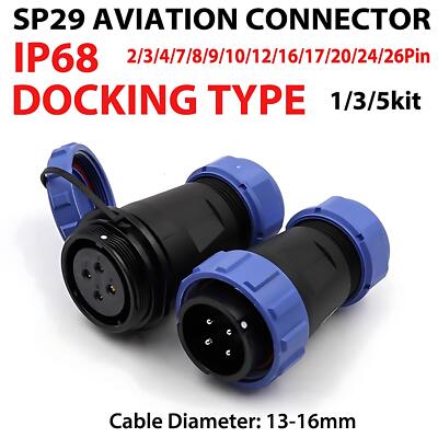 SP29 IP68 Waterproof Connector Cable Coupler Inline Plug Socket Docking 2-26Pin