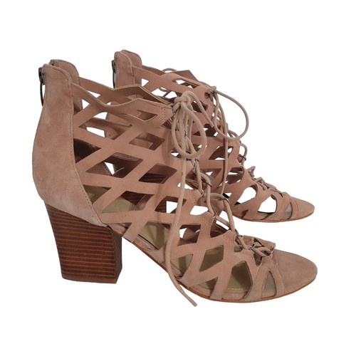 Marc Fisher Blair Sandal 9 Pink Cutout Caged Suede Boho Hippie Neutral Chunky