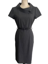 Tahari Women’s Pencil Dress Dark Gray Belted Short Sleeve Size 4