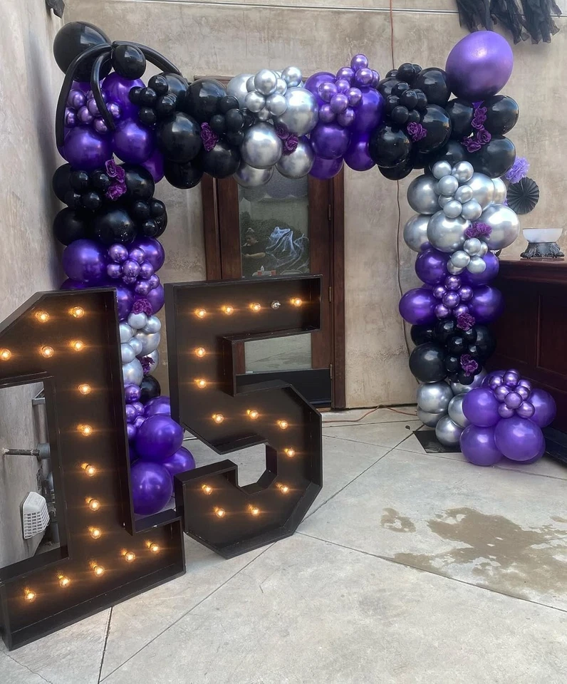 70pcs 12 inch Purple Black Metallic Silver Latex Balloons for Halloween - Image 4 of 4