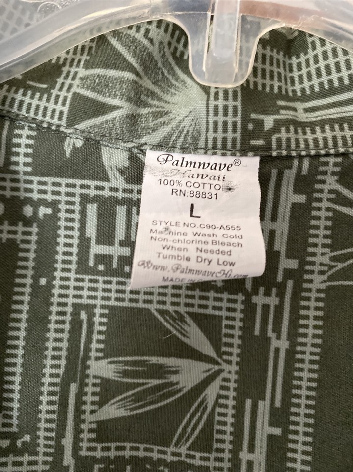 Palmwave Hawaiian Shirt Mens Sz Large Green Aloha Attire Palm Trees