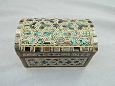 Egyptian Treasure Mother of Pearl Paua Jewelry Box Handmade 4.25" # 440