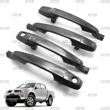 Set Carbon Black Outer Handle Hand Fits Mitsubishi Triton L200 4Dr 2006 - '14