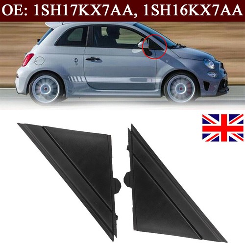 2X Matte Black Door Side Mirror Flag Triangle Cover Trim For Fiat 500 2012-2017